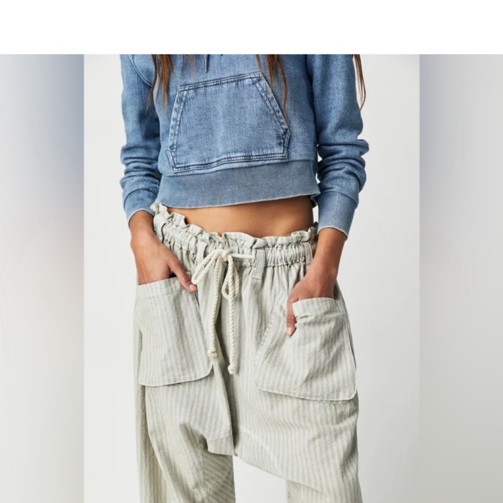 FREE PEOPLE Runyon Harem Oversized Stripe Pants - Sky Combo - Picture 3 of 7